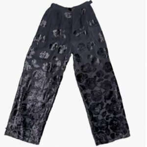 Vintage Rickie Freeman Teri Jon Black Roses Velour Pants All Over Size 10
